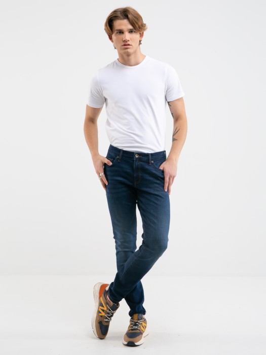 Tmavomodré pánske skinny fit rifľové nohavice DERIC 579